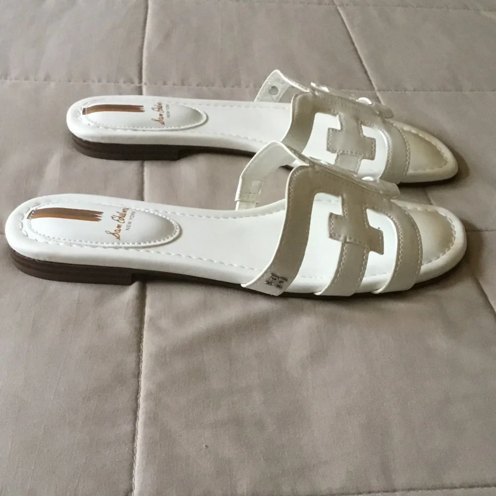 Sam Edelman White Leather Slide Sandals